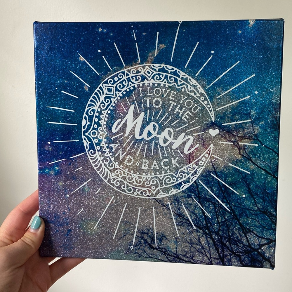 “I love you to the moon and back” 9x9 hanging wall art